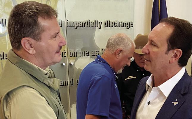 Pointe Coupee Parish Sheriff Rene Thibodeaux and other sheriffs met in Baton Rouge with Gov. Jeff Landry, right, to discuss supplemental pay. Submitted